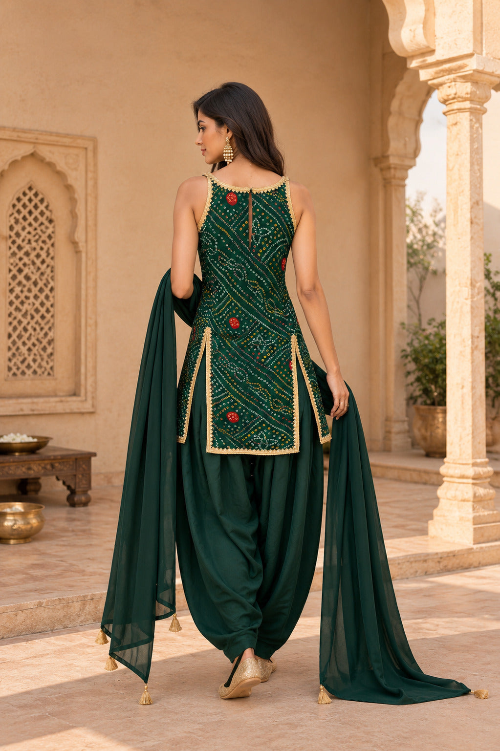 LAVANYA GREEN BANDHEJ PATIALA SET