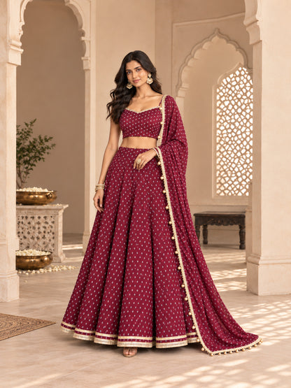 RASIKA WINE BANDHEJ LEHENGA SET