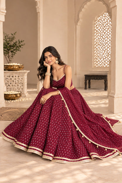 RASIKA WINE BANDHEJ LEHENGA SET