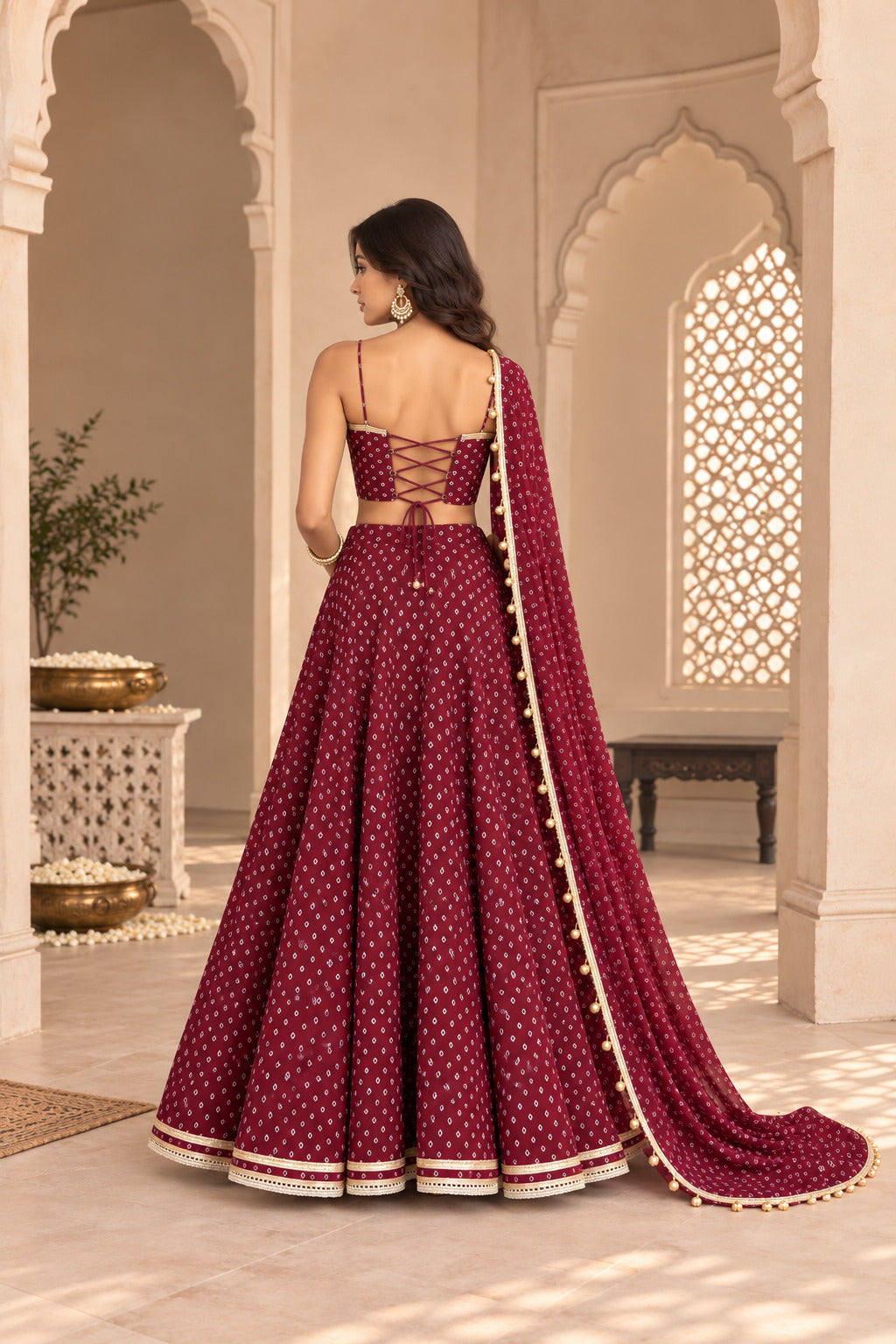 RASIKA WINE BANDHEJ LEHENGA SET