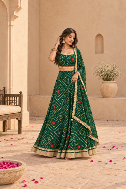 KUSUM GREEN BANDHEJ LEHENGA