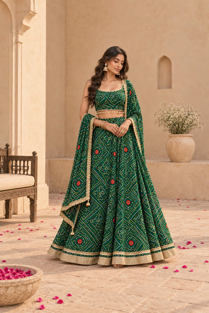 KUSUM GREEN BANDHEJ LEHENGA
