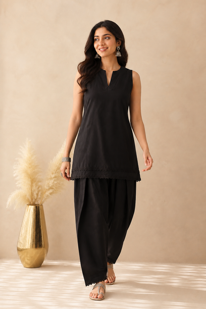 OMYRA BLACK COTTON FARSHI SET