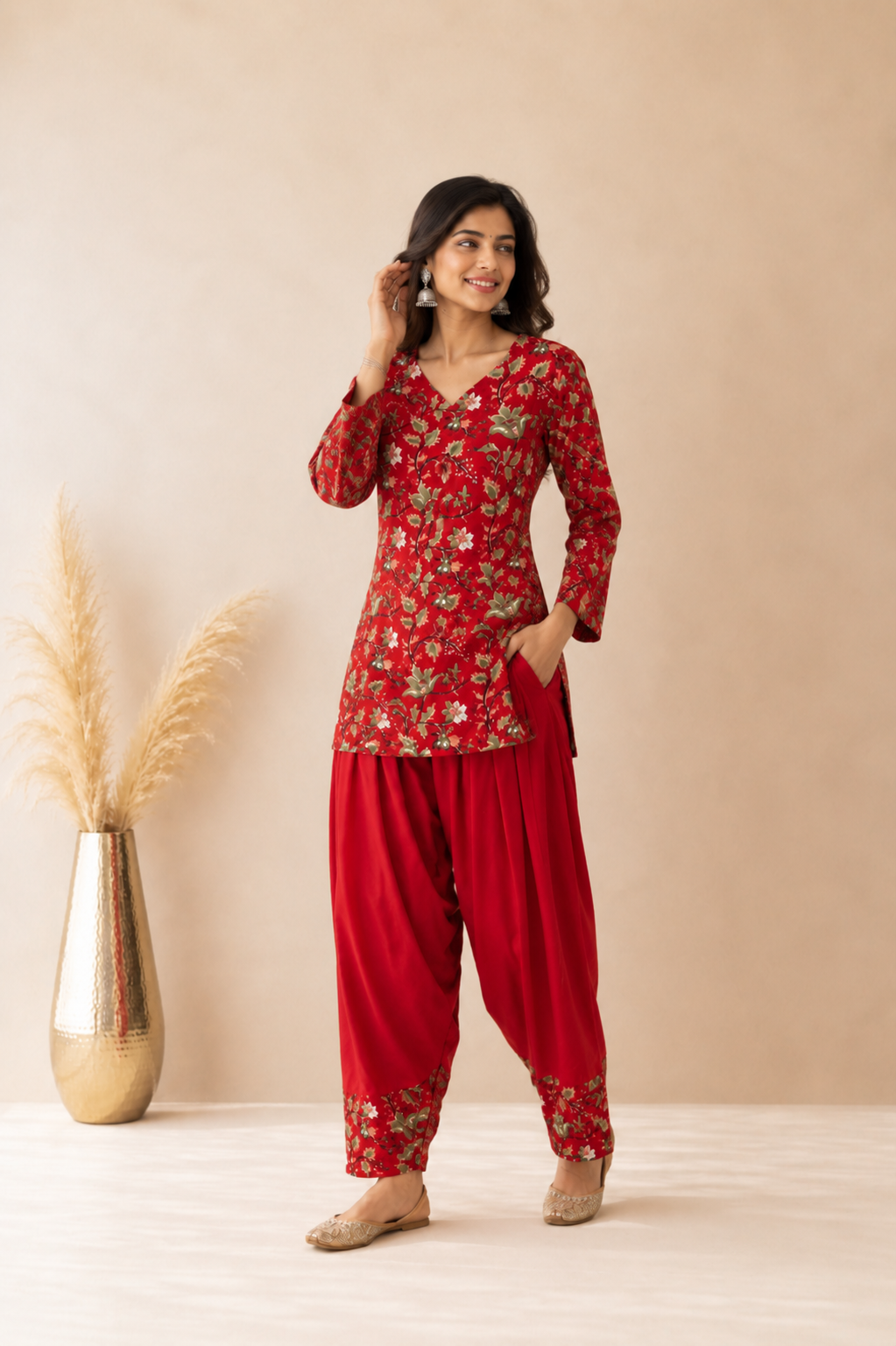 MEHRISA RED PRINTED FARSHI SET