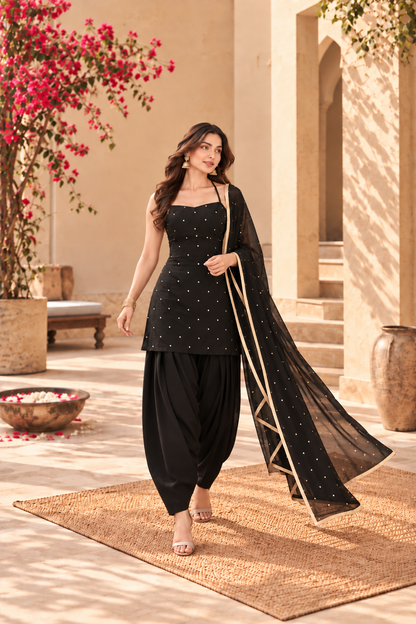 ADRIJA BLACK FESTIVE FARSHI SALWAR SET