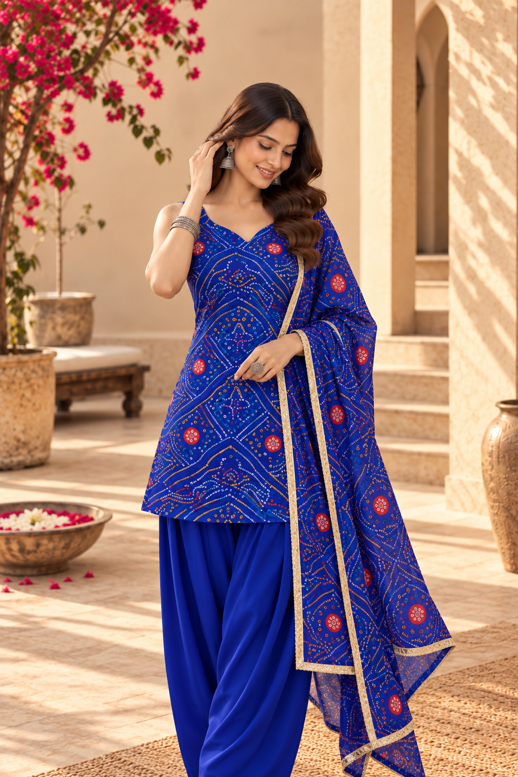 DIKSHA BLUE BANDHEJ FARSHI SET
