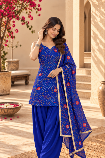 DIKSHA BLUE BANDHEJ FARSHI SET