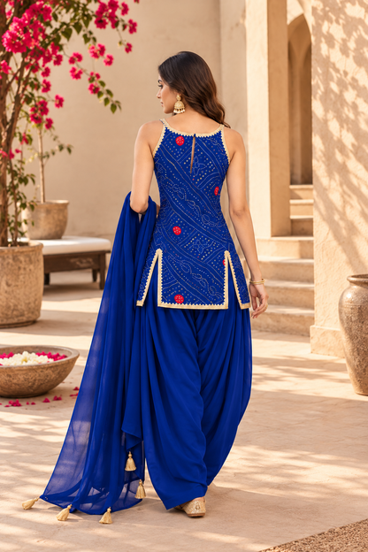 PRERNA BLUE BANDHEJ FARSHI SET