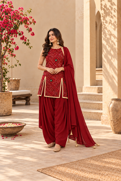 AYUSHI RED BANDHEJ FARSHI SET