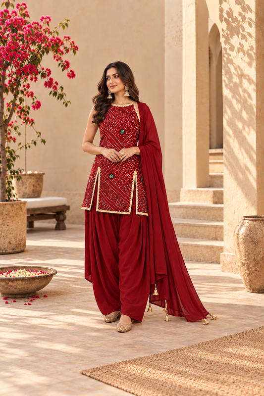 AYUSHI RED BANDHEJ FARSHI SET