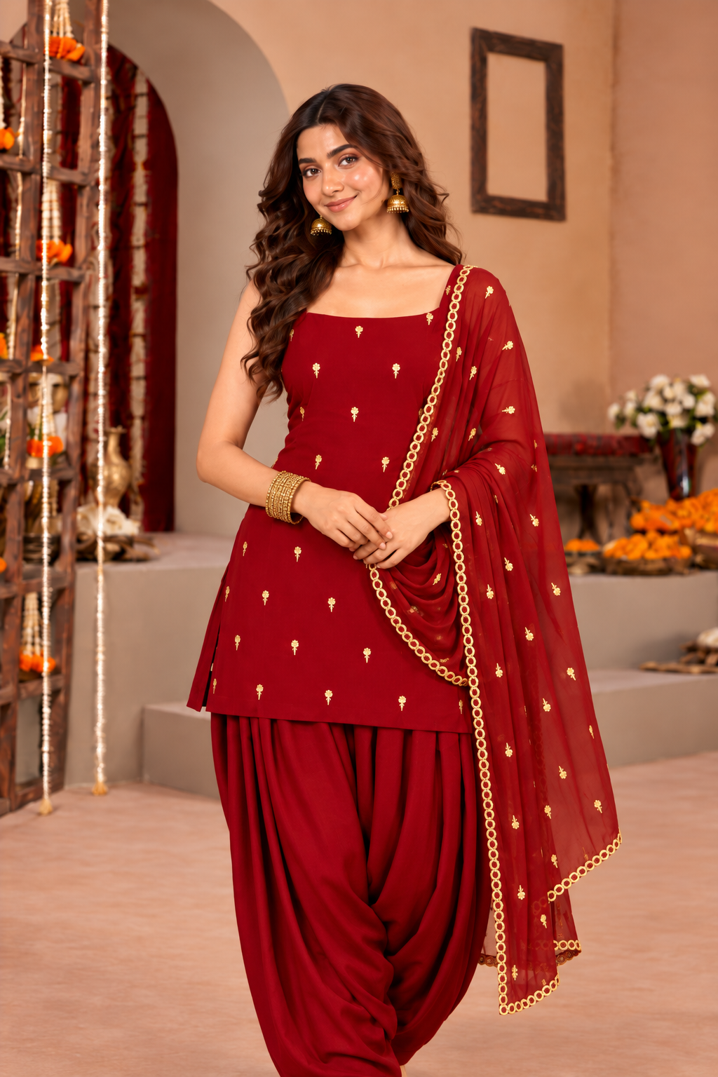 CHARU MAROON FESTIVE FARSHI SALWAR SET