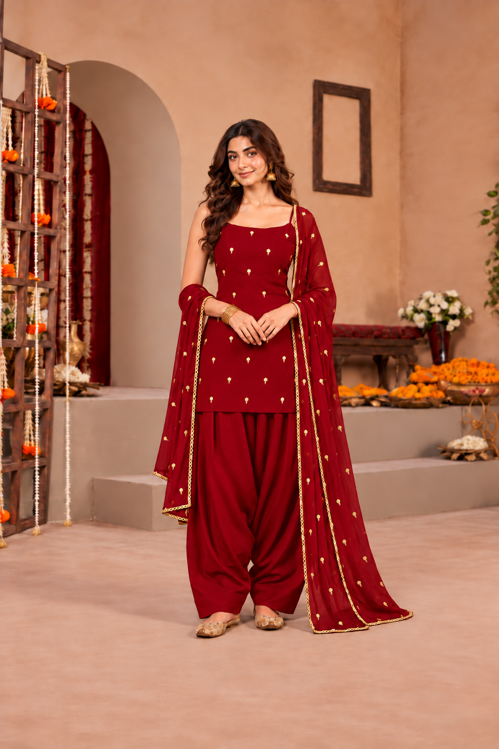 CHARU MAROON FESTIVE FARSHI SALWAR SET