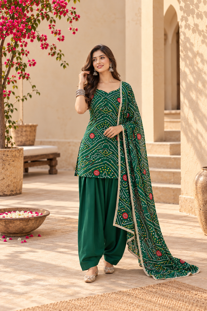 HANSIKA GREEN BANDHEJ FARSHI SET