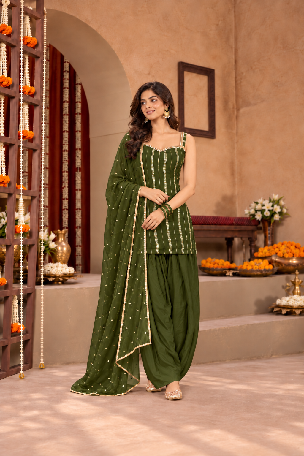 DIPIKA LUREX FUSION GREEN FARSHI SET