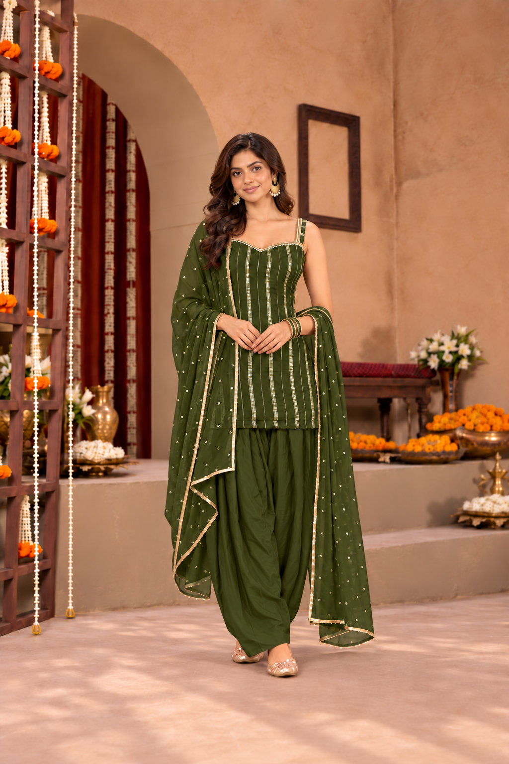 DIPIKA LUREX FUSION GREEN FARSHI SET