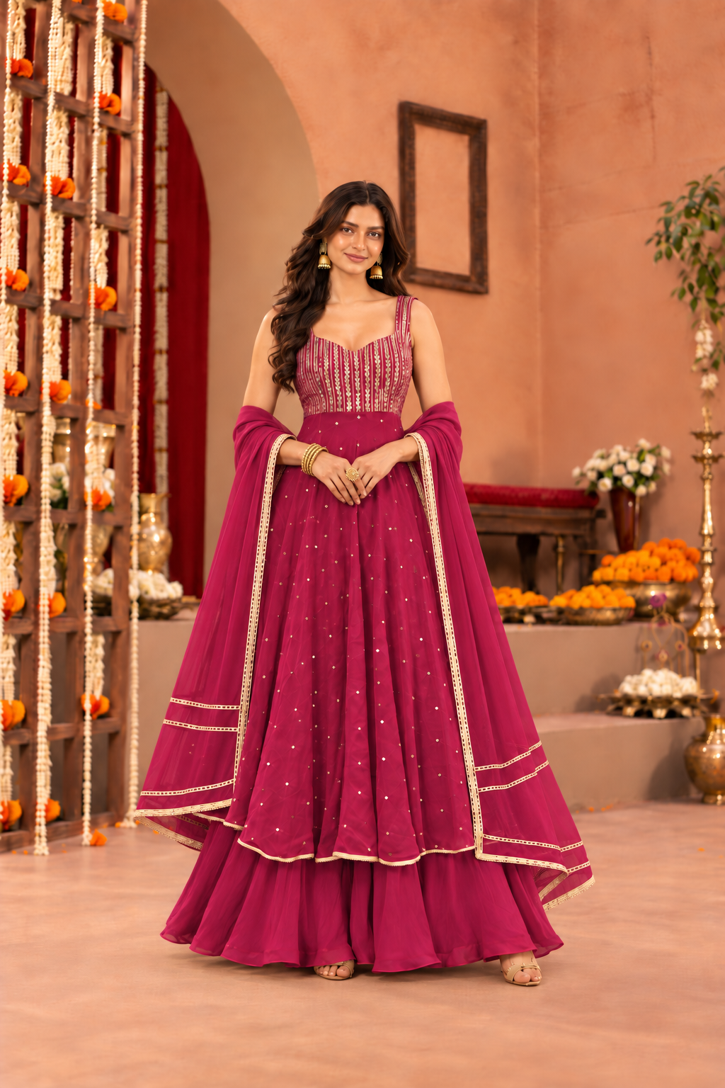 MITALI BURGUNDY FUSION ANARKALI SET
