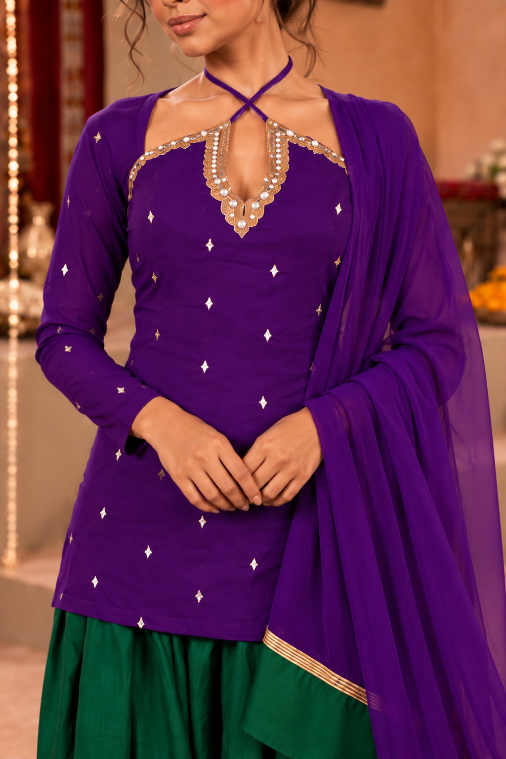 SAKINA PURPLE GREEN EMBELLISHED FARSHI SET