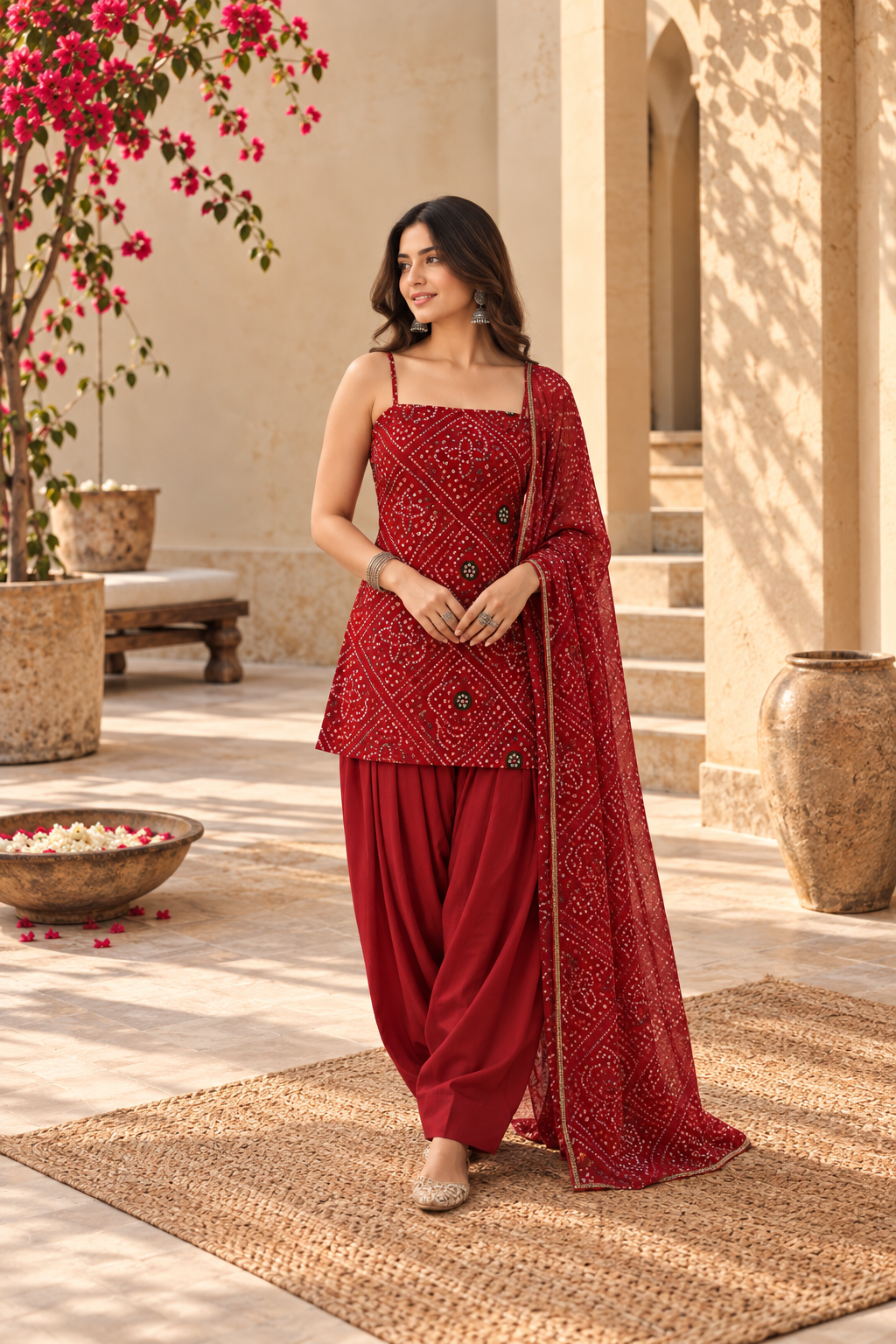 JONITA RED BANDHEJ FARSHI SET