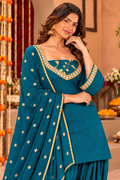 KANCHI LUREX FUSION TEAL FARSHI SET