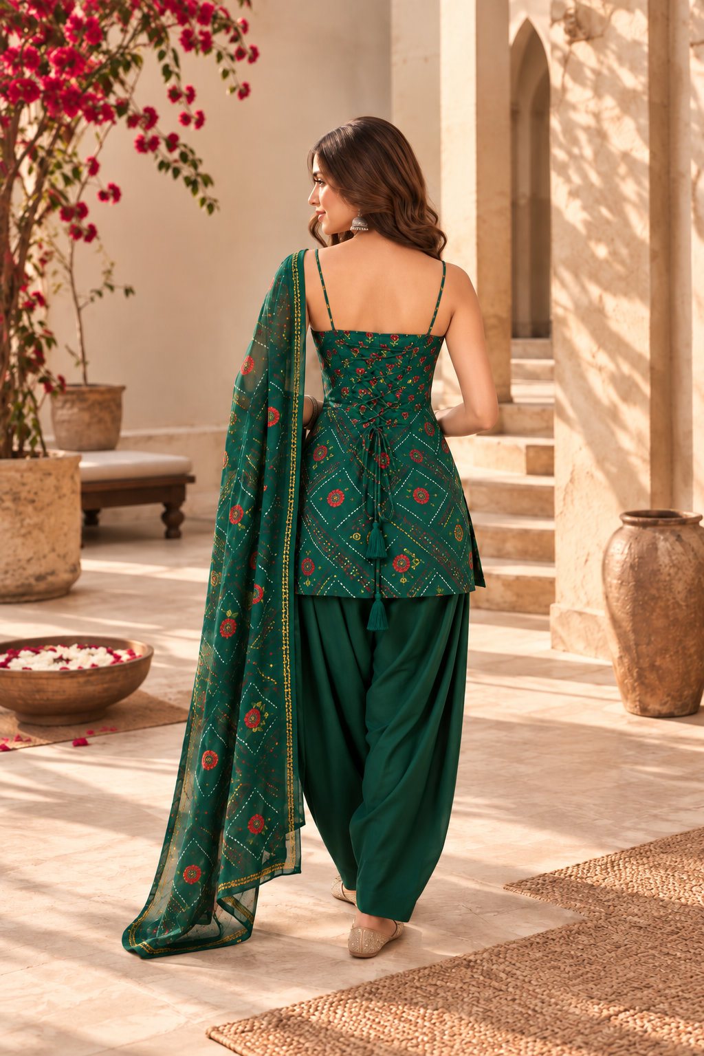 SNEHI GREEN BANDHEJ FARSHI SET