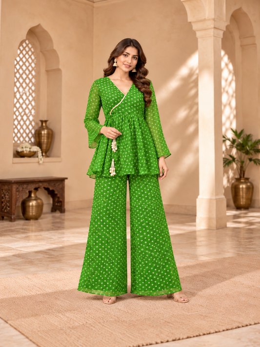 YUMI GREEN BANDHEJ COORD SET