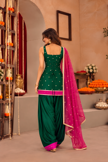 JUHI PINK GREEN COLOR BLOCK FARSHI SET
