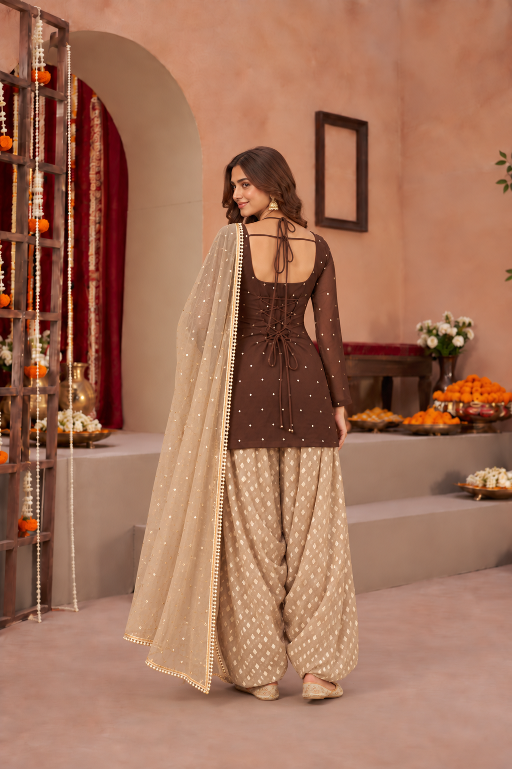 DIMPY COCO CHAMPAGNE COLOR BLOCK FARSHI SET