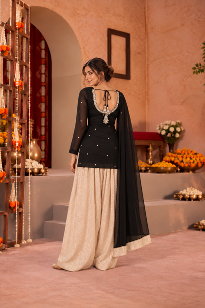 TEJI BLACK BEIGE EMBELLISHED FARSHI SET