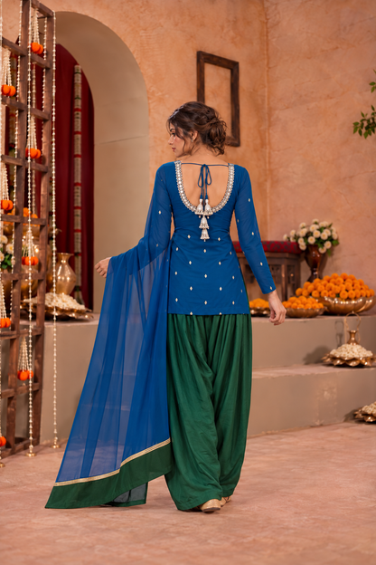 SHANAYA PEACOCK BLUE GREEN EMBELLISHED FARSHI SET