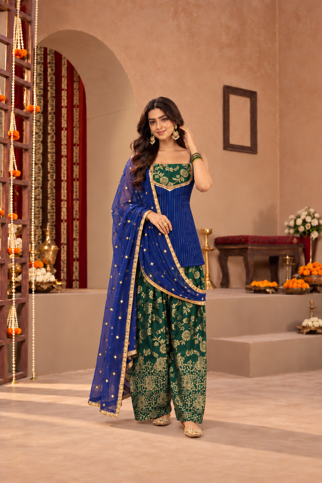 NEELAM BROCADE COLOR BLOCK FARSHI SET
