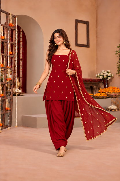 CHARU MAROON FESTIVE FARSHI SALWAR SET