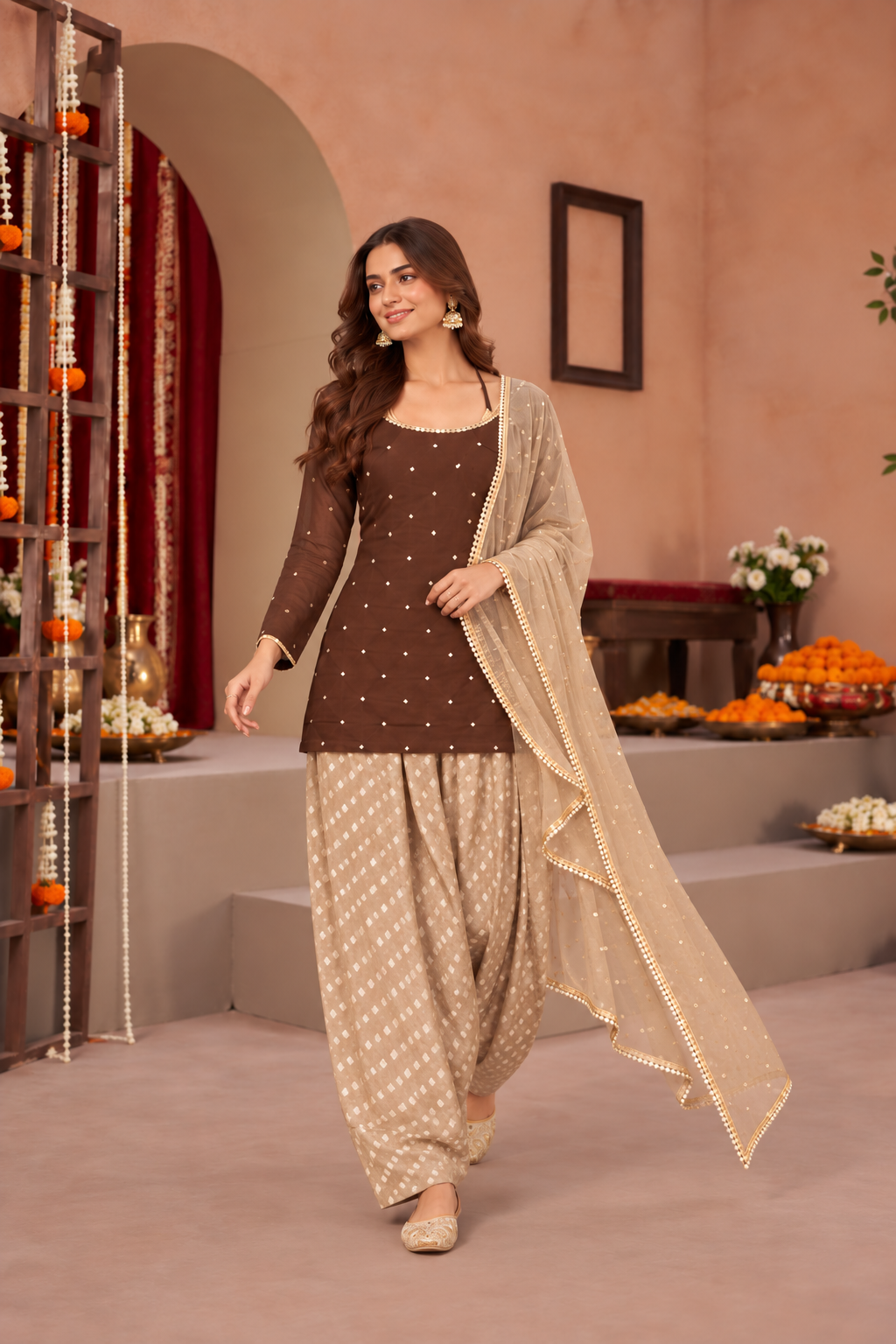 DIMPY COCO CHAMPAGNE COLOR BLOCK FARSHI SET