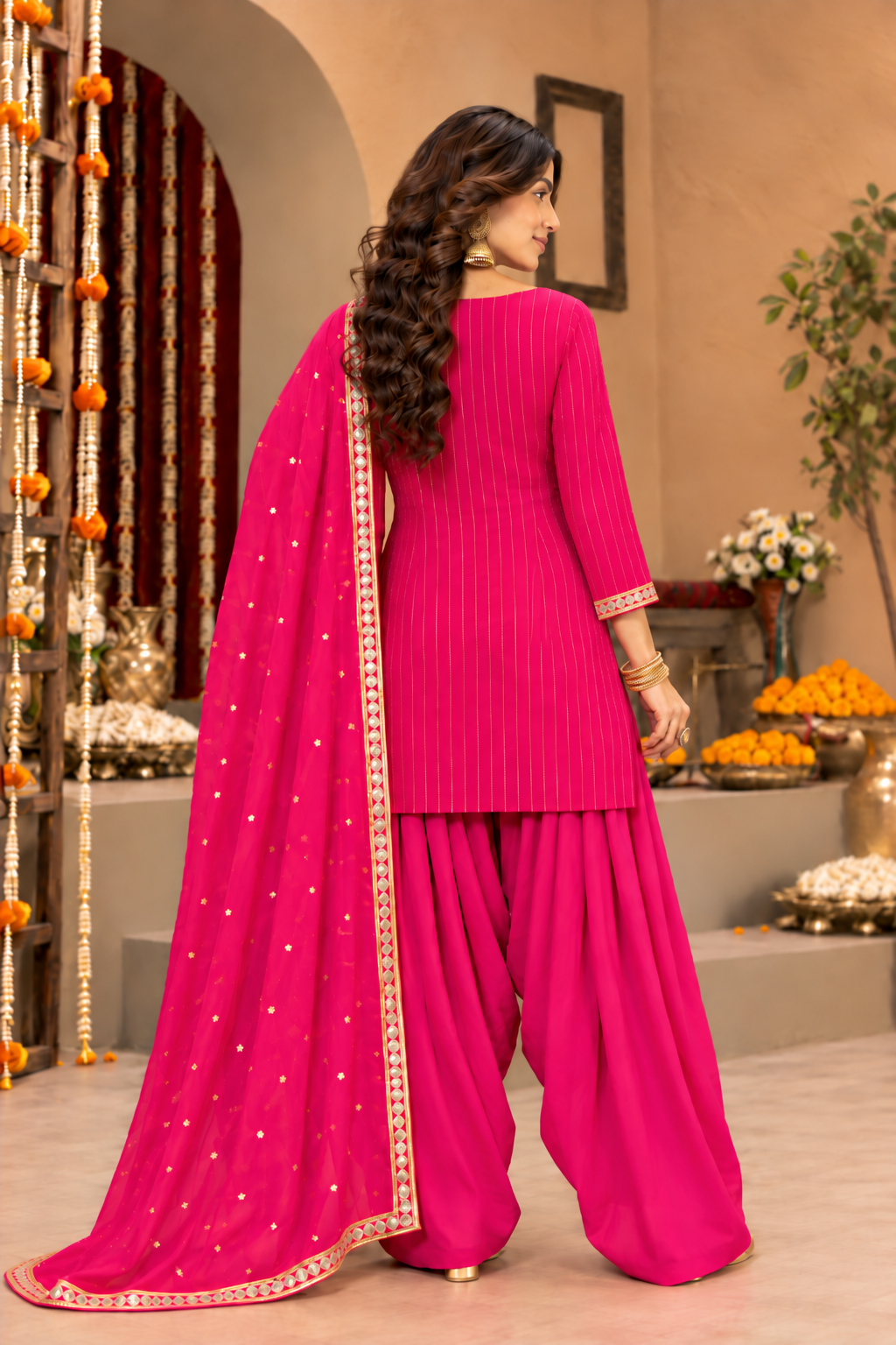NARGIS LUREX FUSION PINK FARSHI SET