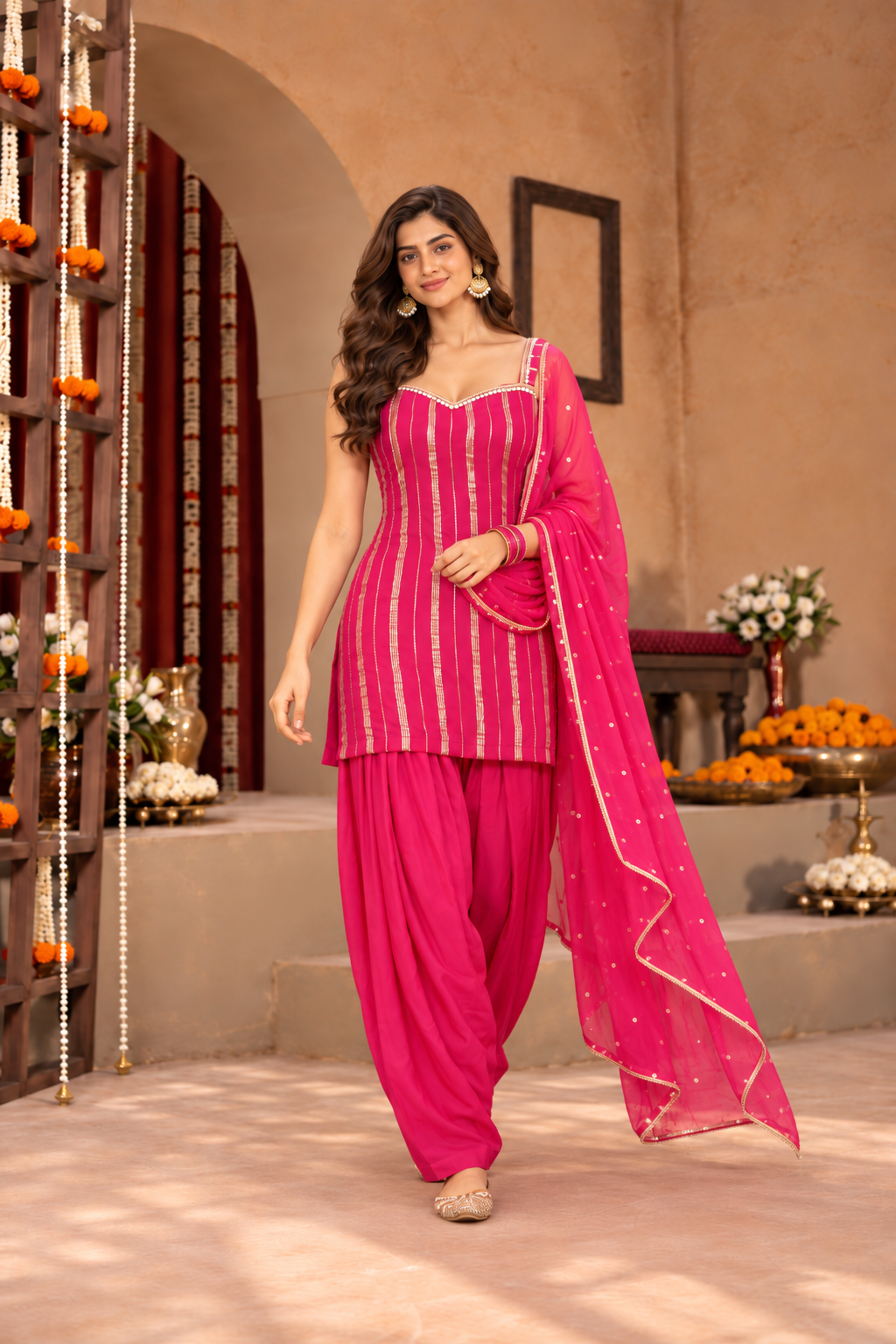 POOJA LUREX FUSION PINK FARSHI SET
