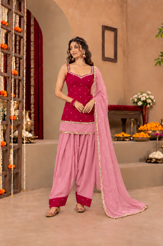 PARUL RUBY PINK COLOR BLOCK FARSHI SET