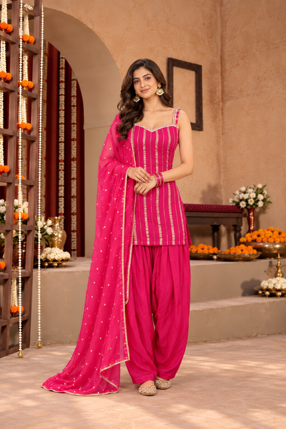 POOJA LUREX FUSION PINK FARSHI SET