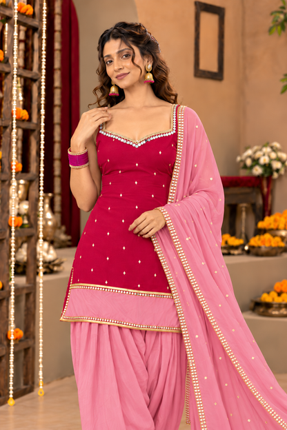 PARUL RUBY PINK COLOR BLOCK FARSHI SET