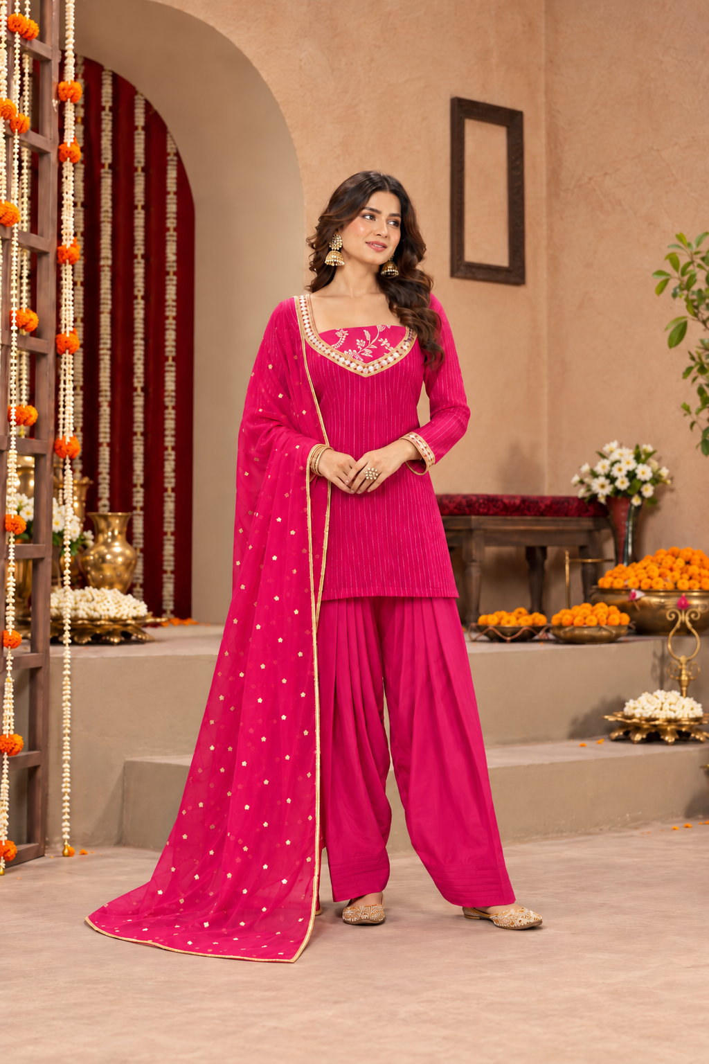 NARGIS LUREX FUSION PINK FARSHI SET