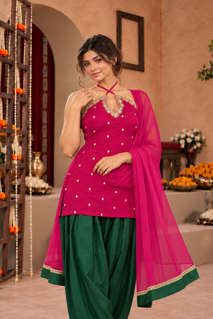 JASMIN PINK GREEN EMBELLISHED FARSHI SET
