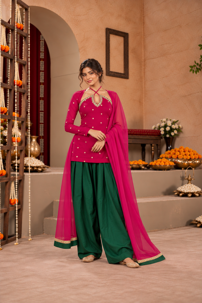 SABEEKA PINK GREEN EMBELLISHED FARSHI SET