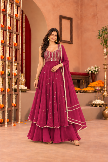 MITALI BURGUNDY FUSION ANARKALI SET
