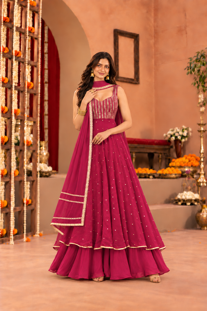 MITALI BURGUNDY FUSION ANARKALI SET