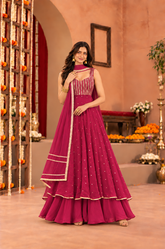 MITALI BURGUNDY FUSION ANARKALI SET