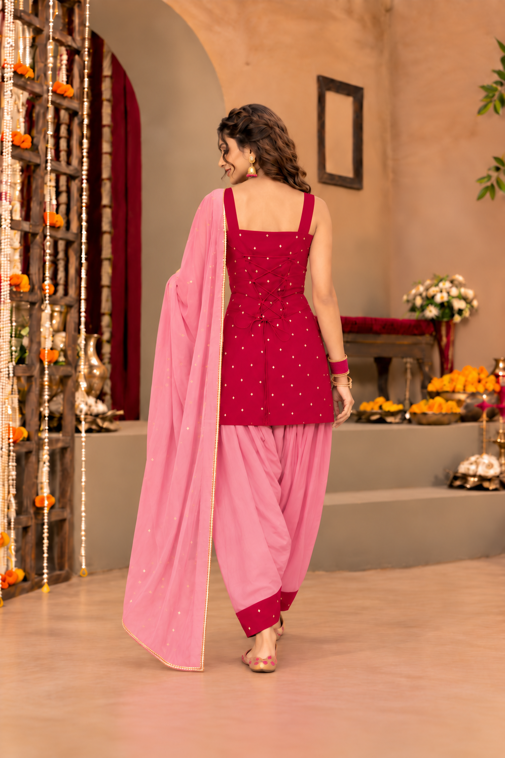 PARUL RUBY PINK COLOR BLOCK FARSHI SET