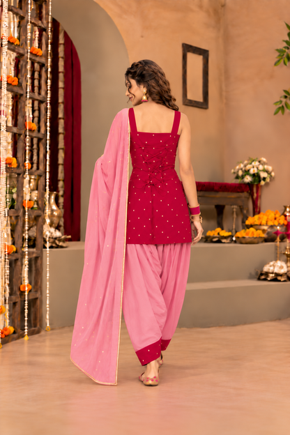 PARUL RUBY PINK COLOR BLOCK FARSHI SET
