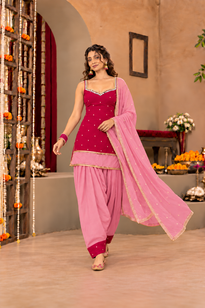 PARUL RUBY PINK COLOR BLOCK FARSHI SET