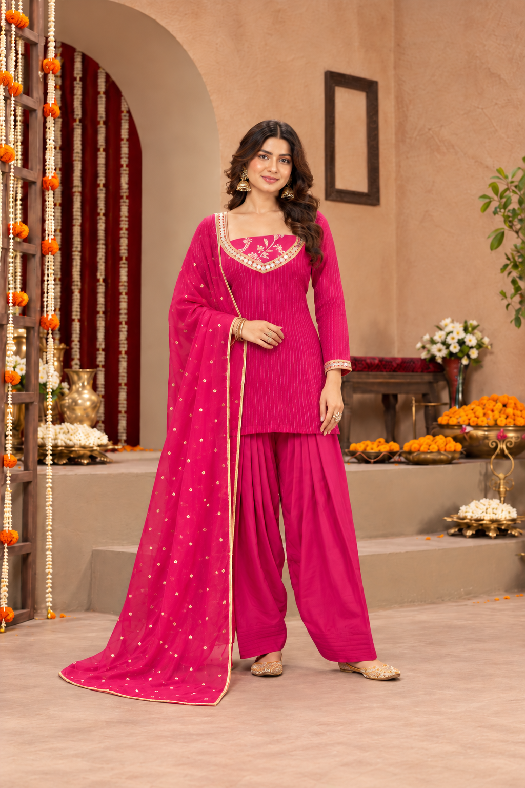 NARGIS LUREX FUSION PINK FARSHI SET