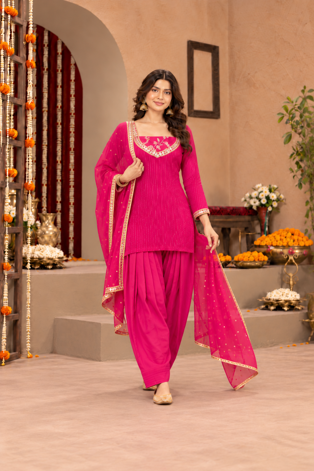 NARGIS LUREX FUSION PINK FARSHI SET