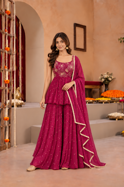 HRIDYA BURGUNDY SHARARA SET