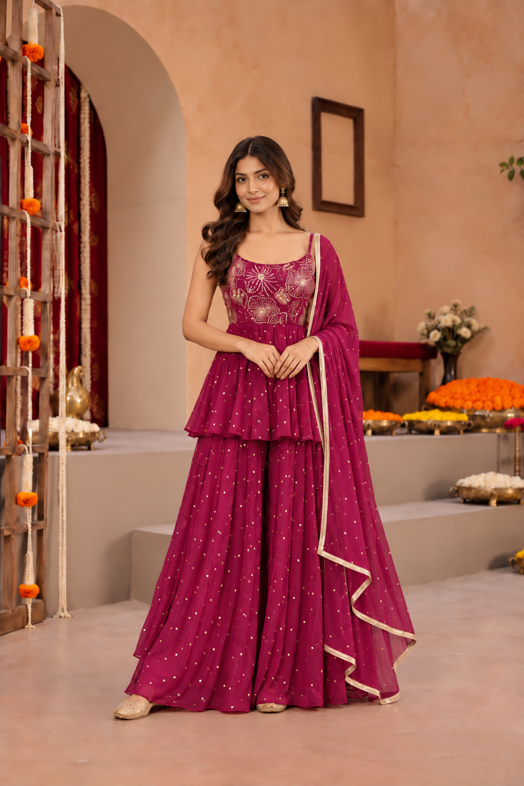 HRIDYA BURGUNDY SHARARA SET
